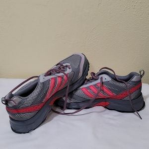 Adidas grey and red sneakers